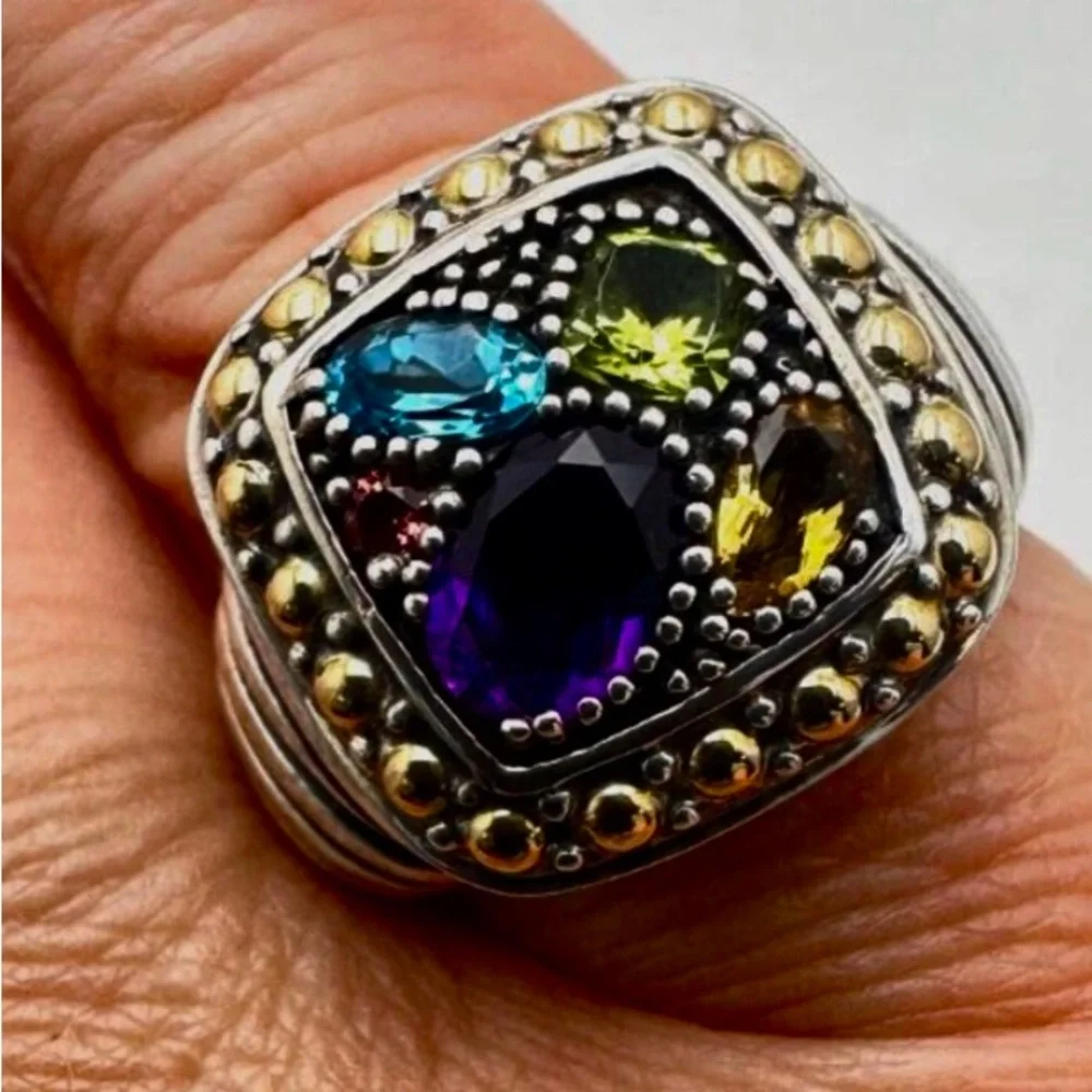 NWT Effy Multi-gemstone 18k gold w/ Sterling silver, Size 7